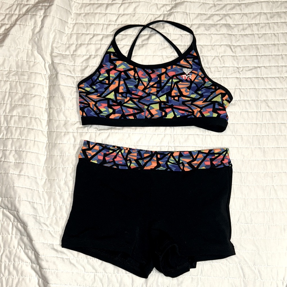 TYR Girls Boyshort Bikini Sz 10 multi-colour